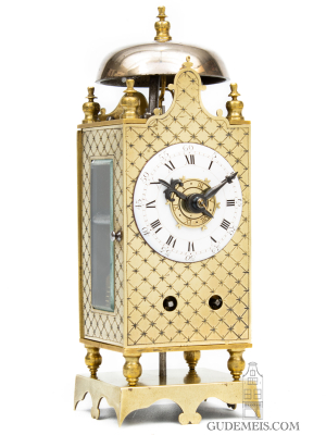 A miniature Northern French brass table lantern clock, circa 1780