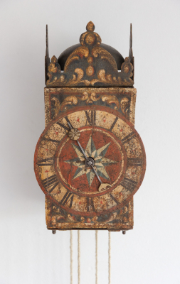Renaissance Eisenuhr , polychrome renaissance ijzeren wandklok met balans. Circa 1650, Zuid-Duitsland.