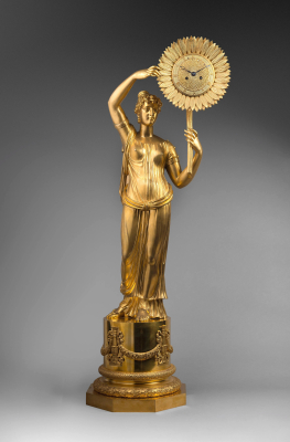 Pendule Franse, Clytia met zonnebloem, sculptuur C. Galle, Parijs, c. 1810