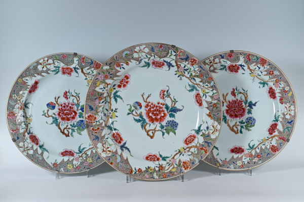 Three exquisite Chinese porcelain Famille Rose chargers