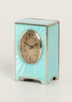 A miniature Swiss silver light blue guilloche translucent enamel timepiece, circa 1900