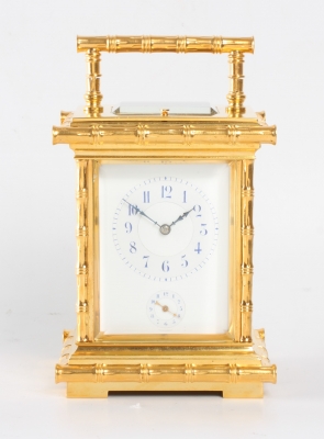 A French gilt brass Bamboo case carriage clock, L.F. circa 1890