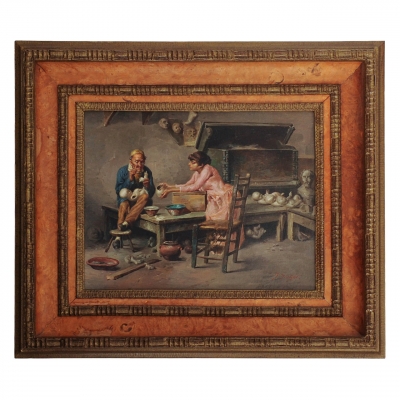 'De poppendokter in zijn atelier' (olie op doek) door Julius Singer, omstreeks 1900