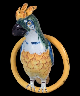 A Polychrome Decorated Delft Figurine of a Parrot