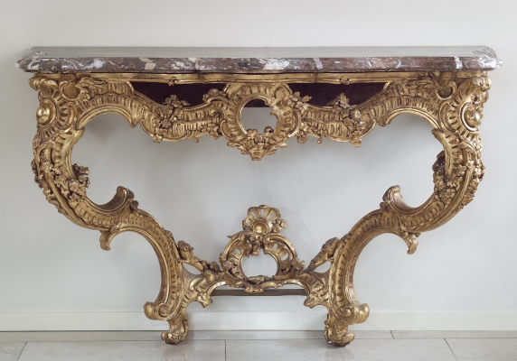 French Carved Giltwood Louis XV Console Table after a design by Nicolas Pineau