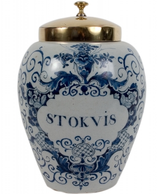 A Blue and White Tobacco Jar in Dutch Delftware - De Porseleine Klaauw