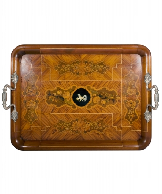 A Serving Tray with Intarsia and Silver Mounts
