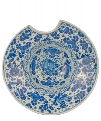 A Barber Bowl in Blue and White Dutch Delftware