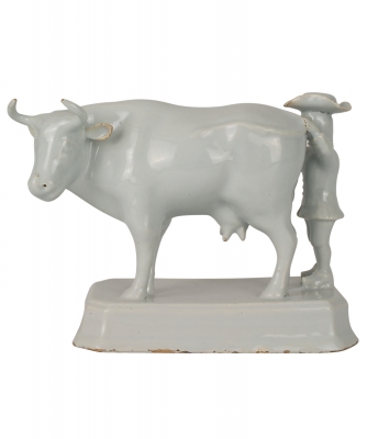 A White Cow and Cowherd in Dutch Delftware