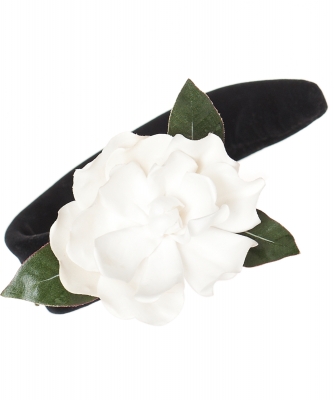 Chanel  Black Velvet & White Camellia Headband - Chanel