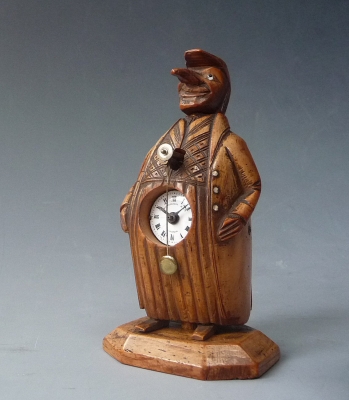 Zappler clock, wooden mascot figure, miniature clock, ‘Neuburger & Sohnen à Paris’,  circa 1880.