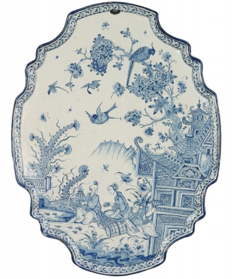 An Oval Plaque in Blue and White Dutch Delftware
