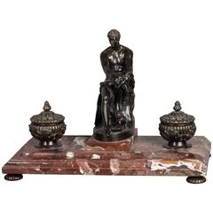 A very imposing 19th century inkwell on the marble base, circa 1860