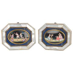 An unusual pair of octagonal paintings on porcelain with Lapis Lazuli, circa 1830