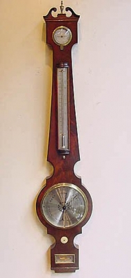 A mahogany Victorian wheelbarometer, H. Bofs,c.1840.