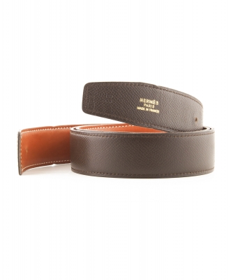 Hermès 32mm Reversible Dark Brown / Rust Brown Leather Belt Strap - Hermès