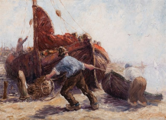 “Fishermen pulling a boat ashore”  - Leonard Gustaaf  Imandt - Leonard Gustaaf Imandt