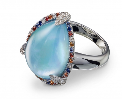 Ring with blue topaz diamonds and sapphire - Artur Scholl