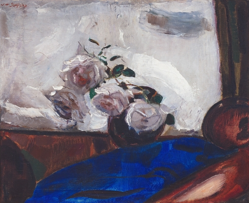 Still life with roses and a blue background - Jan Sluijters