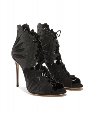 Casadei Black Leather Lace-Up Sandals - Casadei