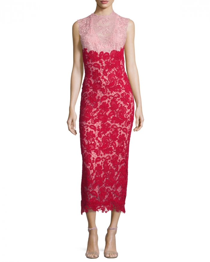 Monique Lhuillier Bicolor Floral Lace Sheeth Dress - Monique Lhuillier ...