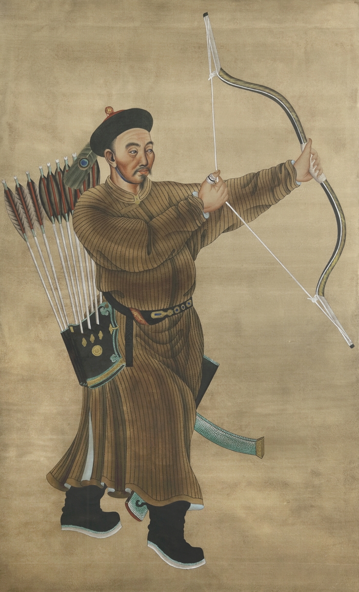 A LARGE CHINESE PAINTING OF AN MANCHU ARCHER, 19TH CENTURY | OAA