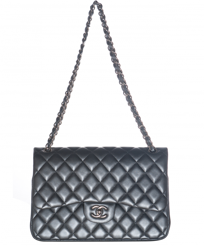 Chanel Grey Quilted Lambskin Leather Classic Large Double Flap Bag ...