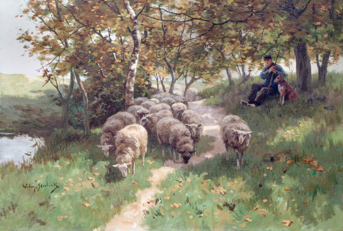 Herder met hond en kudde schapen - Willem Steelink Jr | ArtListings
