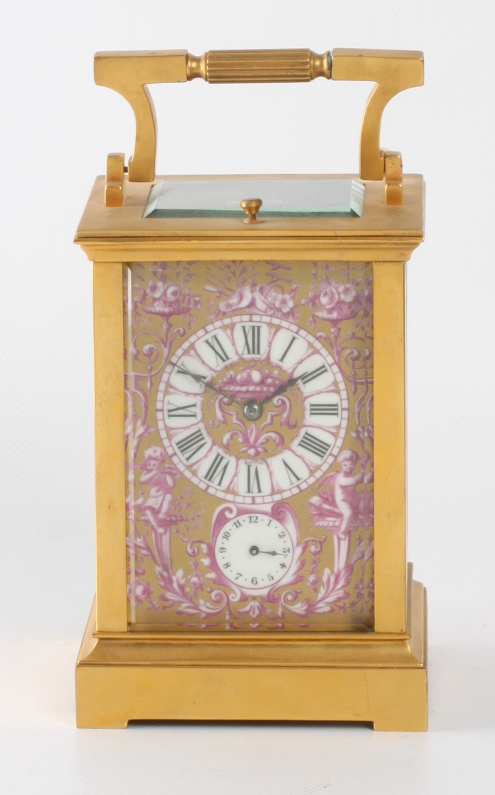A French Sevres mounted quarter striking carriage clock sold by Shreve ...