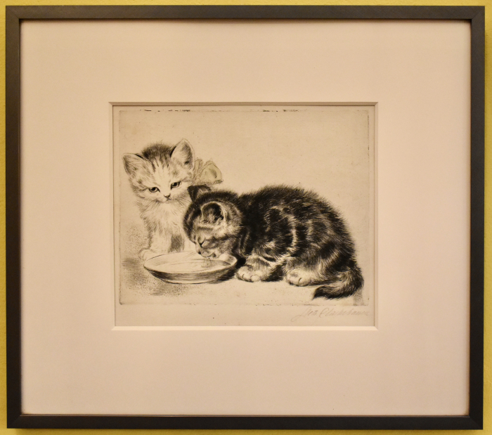 Etching Meta Plückebaum Kittens With Bowl With Milk Hart