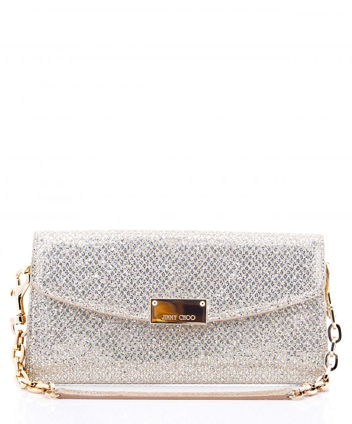 Jimmy Choo 'Riane' Clutch Bag in Champagne Glitter Fabric | La Doyenne