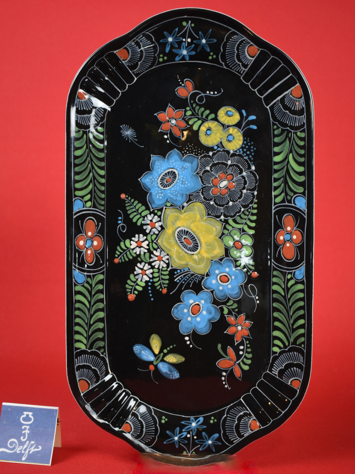 Dutch “Famille Noire” Black Royal Delft Hand Painted Platter - 1979 ...
