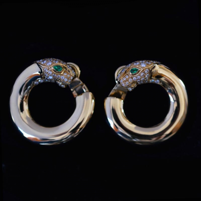 Charles Garnier 18k Gold Hoop Panther Earrings