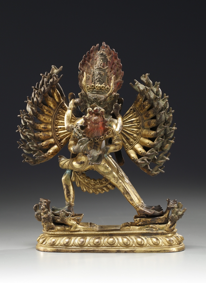 A gilt-bronze figure of Vajrabhairava and Vajra Vetali | OAA