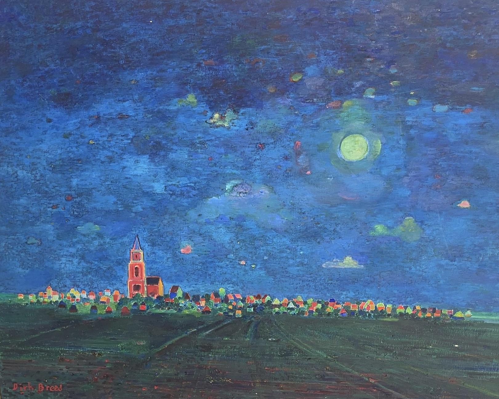 Dirk Breed, oil-painting on canvas, landscape with village