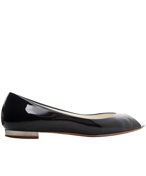 Chanel Black Patent Leather Peep Toe Flats - Chanel | La Doyenne